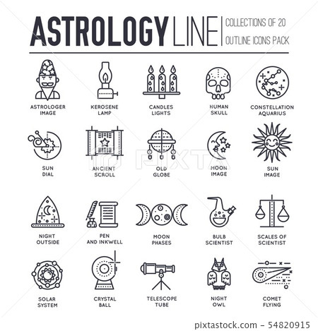 Set of astronomy and astrology thin line icons, pictograms. Set of astronomy and astrology thin line icons, pictograms. 54820915