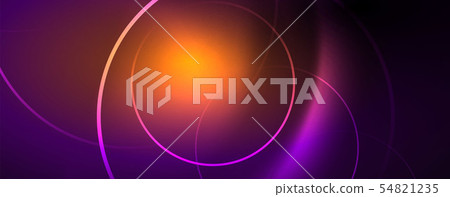 Shiny neon lights, dark abstract background with blurred magic neon light curved lines 54821235