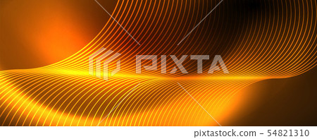 Bright neon circles and wave lines, glowing shiny background design template, digital techno concept Bright neon circles and wave lines, glowing shiny background design template, digital techno concept 54821310