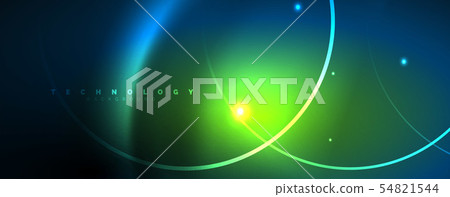 Trendy neon blue abstract design with waves and circles. Neon light glowing effect. Abstract digital Trendy neon blue abstract design with waves and circles. Neon light glowing effect. Abstract digital 54821544