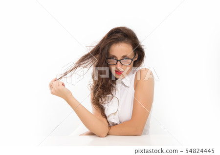 Sexy woman in glasses with red lips. Business 54824445