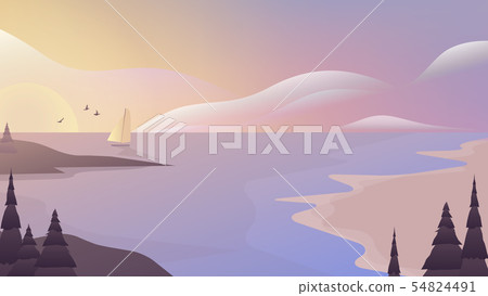 Sailboat sailing in the sea with beautiful sunset 54824491