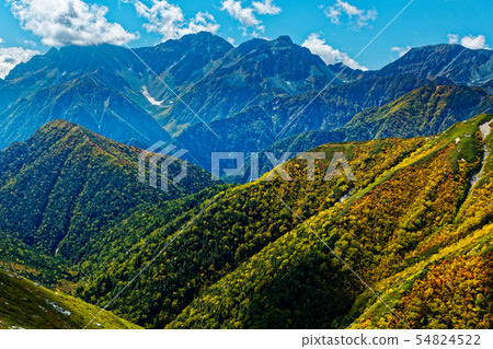 Mountain range and Hotaka mountain range of foliage seen from Yokodoridake ridge line Mountain range and Hotaka mountain range of foliage seen from Yokodoridake ridge line 54824522
