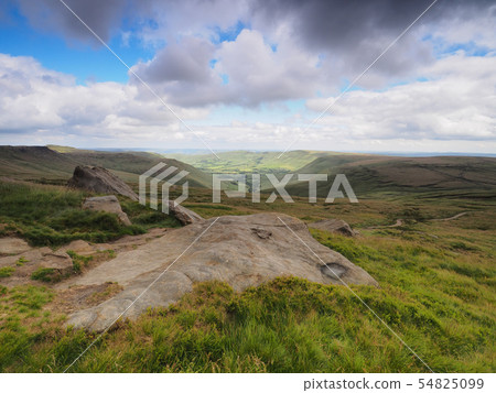 Overlooking the Edale valley on the Kinder plateau on the Pennine Way, Peak District, UK Overlooking the Edale valley on the Kinder plateau on the Pennine Way, Peak District, UK 54825099