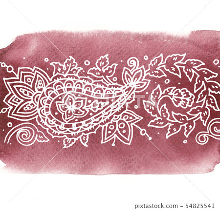 Paisley ornament on wet watercolor background Paisley ornament on wet watercolor background 54825541