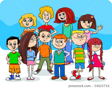 Children And Teens Cartoon Characters Group Stock Illustration 54825718 Pixta