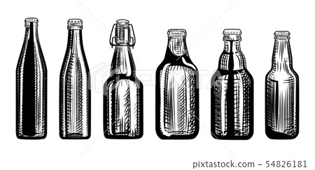 Set of beer bottles. Engraving style. Hand drawn Set of beer bottles. Engraving style. Hand drawn 54826181