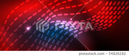 Smooth wave lines on blue neon color light background. Glowing abstract wave on dark, shiny motion Smooth wave lines on blue neon color light background. Glowing abstract wave on dark, shiny motion 54826282