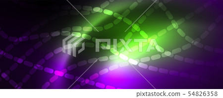 Neon vector wave lines abstract background, magic futuristic techno design 54826358