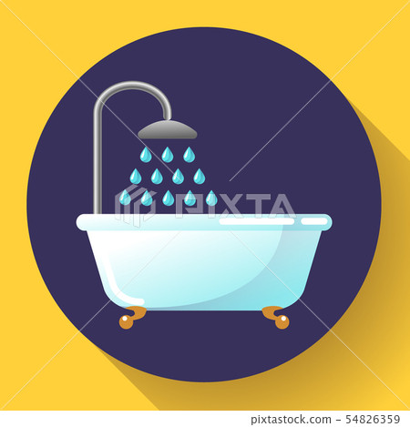 Bathtub with shower flat icon vector. Water treatments, take a bath or relax in the bathtub vector Bathtub with shower flat icon vector. Water treatments, take a bath or relax in the bathtub vector 54826359