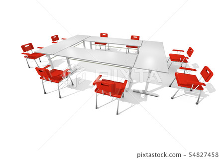 Lined chairs and desk (white background) 54827458