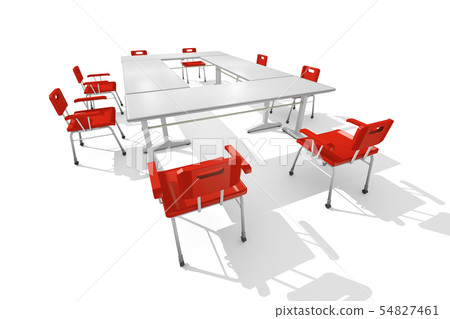 Lined chairs and desk (white background) 54827461