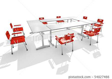 Lined chairs and desk (white background) 54827466