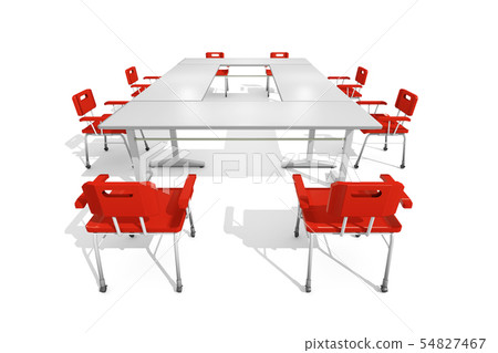 Lined chairs and desk (white background) 54827467
