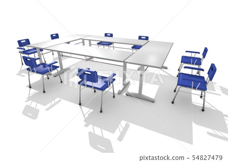Lined chairs and desk (white background) 54827479