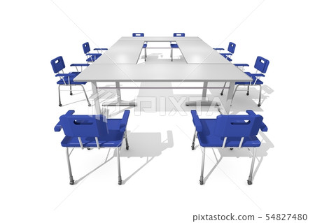 Lined chairs and desk (white background) 54827480