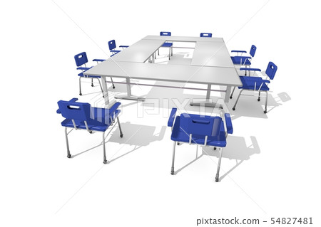 Lined chairs and desk (white background) 54827481