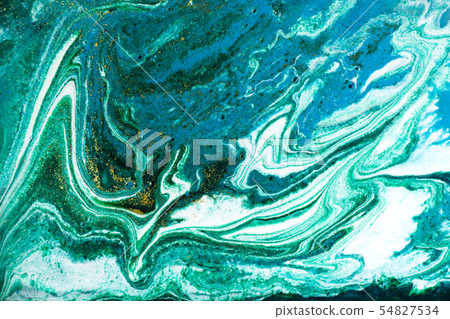 Liquid uneven blue and green marbling pattern with glare of light. Liquid uneven blue and green marbling pattern with glare of light. 54827534