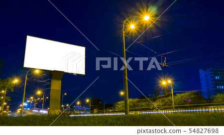 Mockup white empty screen billboard on highway with traffic Mockup white empty screen billboard on highway with traffic 54827698