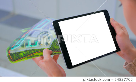 Tablet augmented reality app - empty white touchscreen display of tablet Tablet augmented reality app - empty white touchscreen display of tablet 54827703