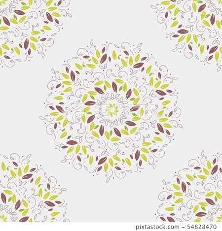 seamless pattern. Mandala circle. Round tree leaves ornament on white background. Green vector 54828470