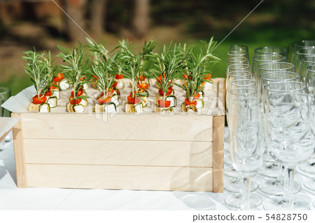 catering services background with snacks on guests table outdoor wedding party 54828750