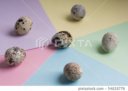 heap of quail eggs on color background. Vegetarian 54828776
