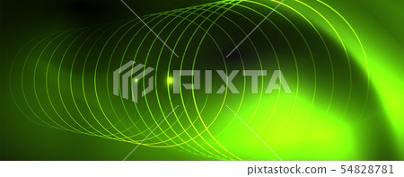 Shiny neon techno template. Neon lines background, 80s style laser rays 54828781