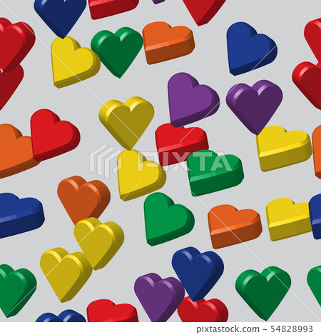 Rainbow Colors Hearts Seamless Pattern, 3D... - Stock Illustration ...