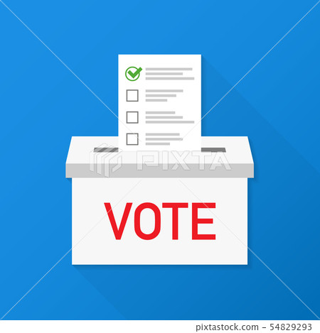 checklist in vote box on blue with long shadow. 54829293