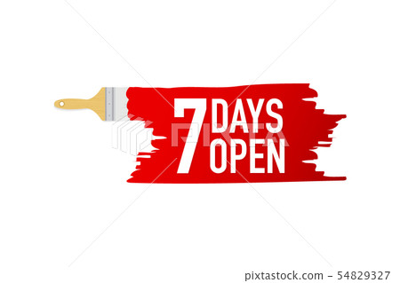 Banner with brushes, paints - 7 days open. Vector 54829327