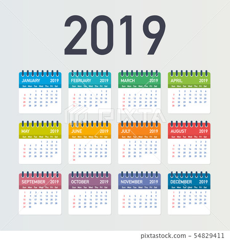Calendar 2019, Week starts from Sunday, business Calendar 2019, Week starts from Sunday, business 54829411