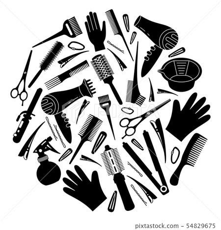 Black and white hairdresser tools concept Black and white hairdresser tools concept 54829675