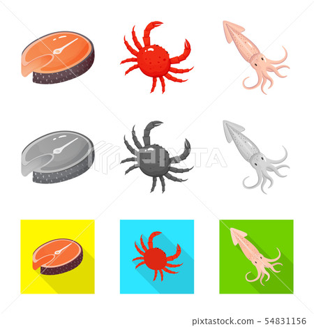 Vector design of fresh and restaurant logo. Set of fresh and marine stock symbol for web. Vector design of fresh and restaurant logo. Set of fresh and marine stock symbol for web. 54831156
