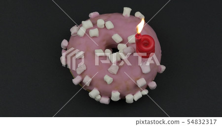 Sweet donut on black background. Top view. Tasty, fresh donut 54832317
