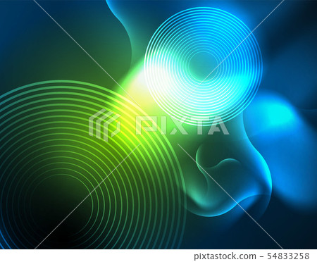 Neon glowing wave lines, blue hi-tech futuristic abstract background template Neon glowing wave lines, blue hi-tech futuristic abstract background template 54833258