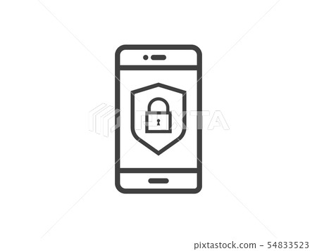mobile phone shield line icon, Privacy Data - Stock Illustration ...