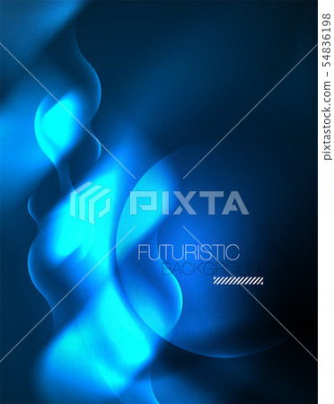 Neon glowing wave lines, blue hi-tech futuristic abstract background template Neon glowing wave lines, blue hi-tech futuristic abstract background template 54836198