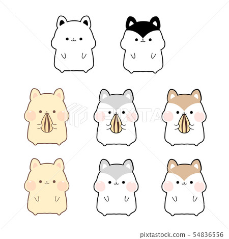 Illustrations and icon materials of various kinds of hamsters and golden bears that mumble the seeds of sunflower 54836556