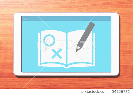 Image of e-learning. The application of the problem collection displayed on the screen of the tablet PC on the desk. 54836775