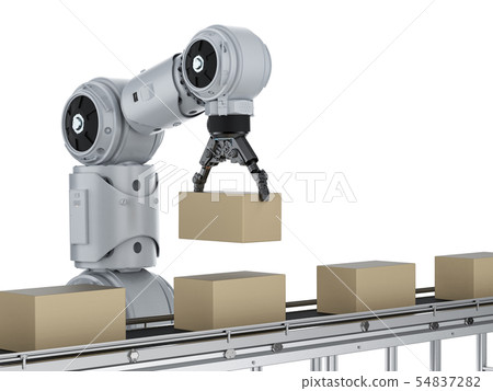 Robot with cardboard box 54837282