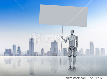 robot with blank banner robot with blank banner 54837425