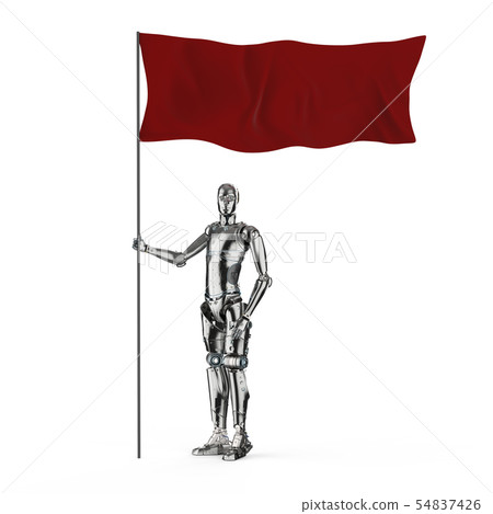 Robot with red flag Robot with red flag 54837426