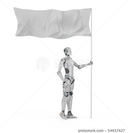 Robot with white flag Robot with white flag 54837427