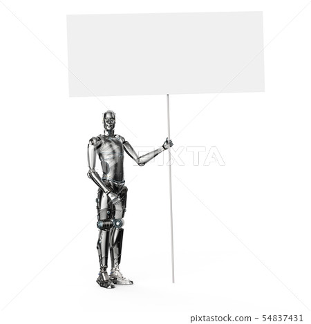 robot with blank banner 54837431