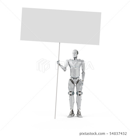 robot with blank banner robot with blank banner 54837432