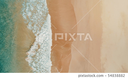 Aerial view to tropical sandy beach and blue Aerial view to tropical sandy beach and blue 54838882