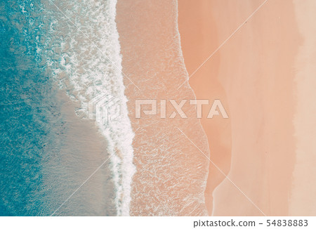 Aerial view to tropical sandy beach and blue Aerial view to tropical sandy beach and blue 54838883