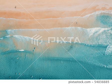 Aerial view to tropical sandy beach and blue Aerial view to tropical sandy beach and blue 54838885