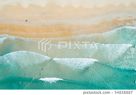 Aerial view to tropical sandy beach and blue 54838887